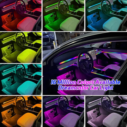 Universal Acrylic Neon LED Car Interior Ambient Lights APP Strip Light Guide Fiber Optic RGB Auto Decoration Atmosphere Lamp