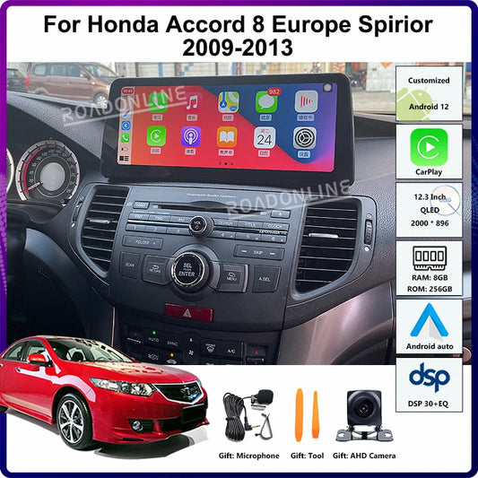 12.3” Android 12 For Honda Accord 8 Europe Spirior Acura Tsx 2009-2013 8+256GB Car GPS Multimedia Player Stereo Receiver Radio