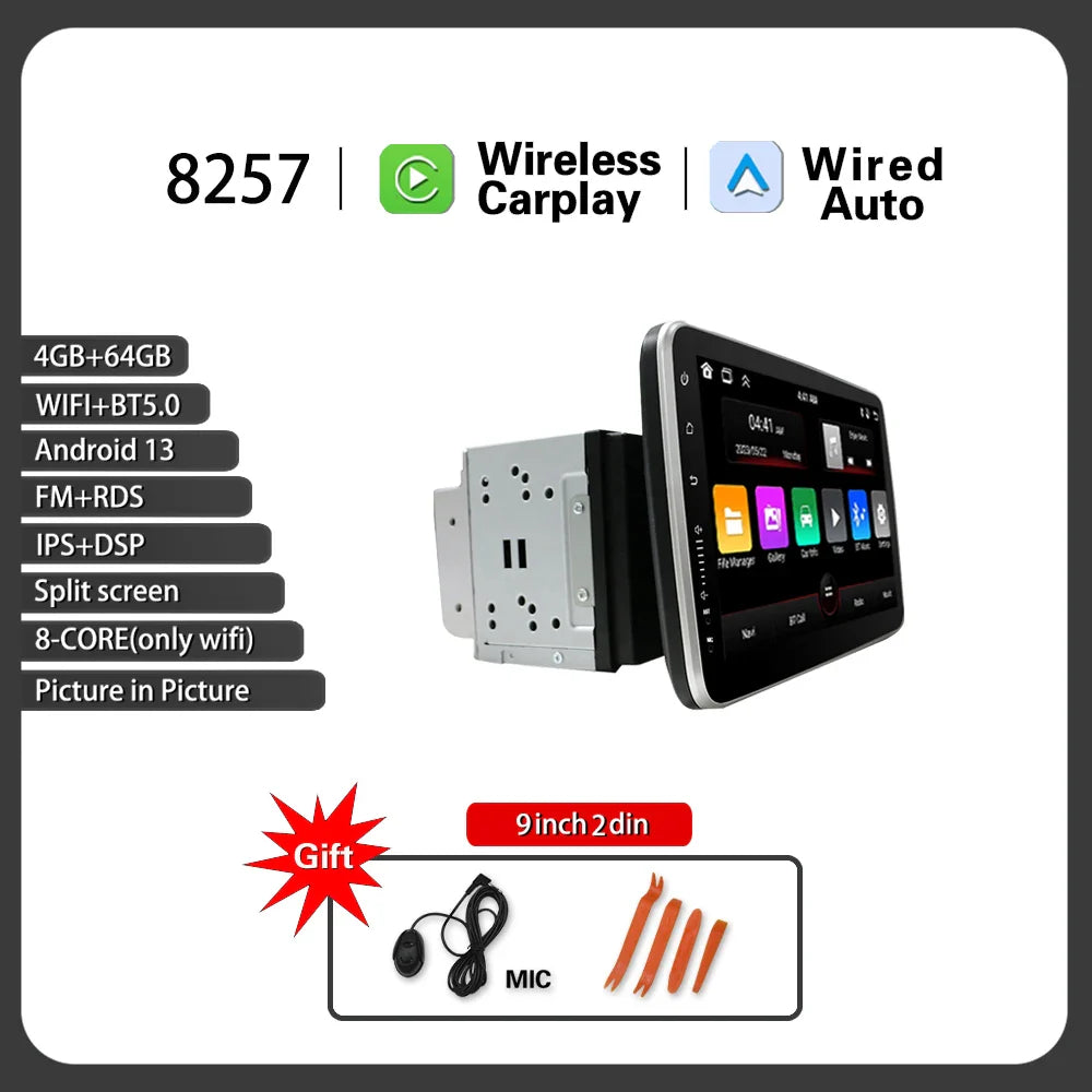 2din 9inch Android Car Stereo Radio GPS DSP 360° Rotation Screen BT Call WIFI Carplay Autoradio Universal Navigation