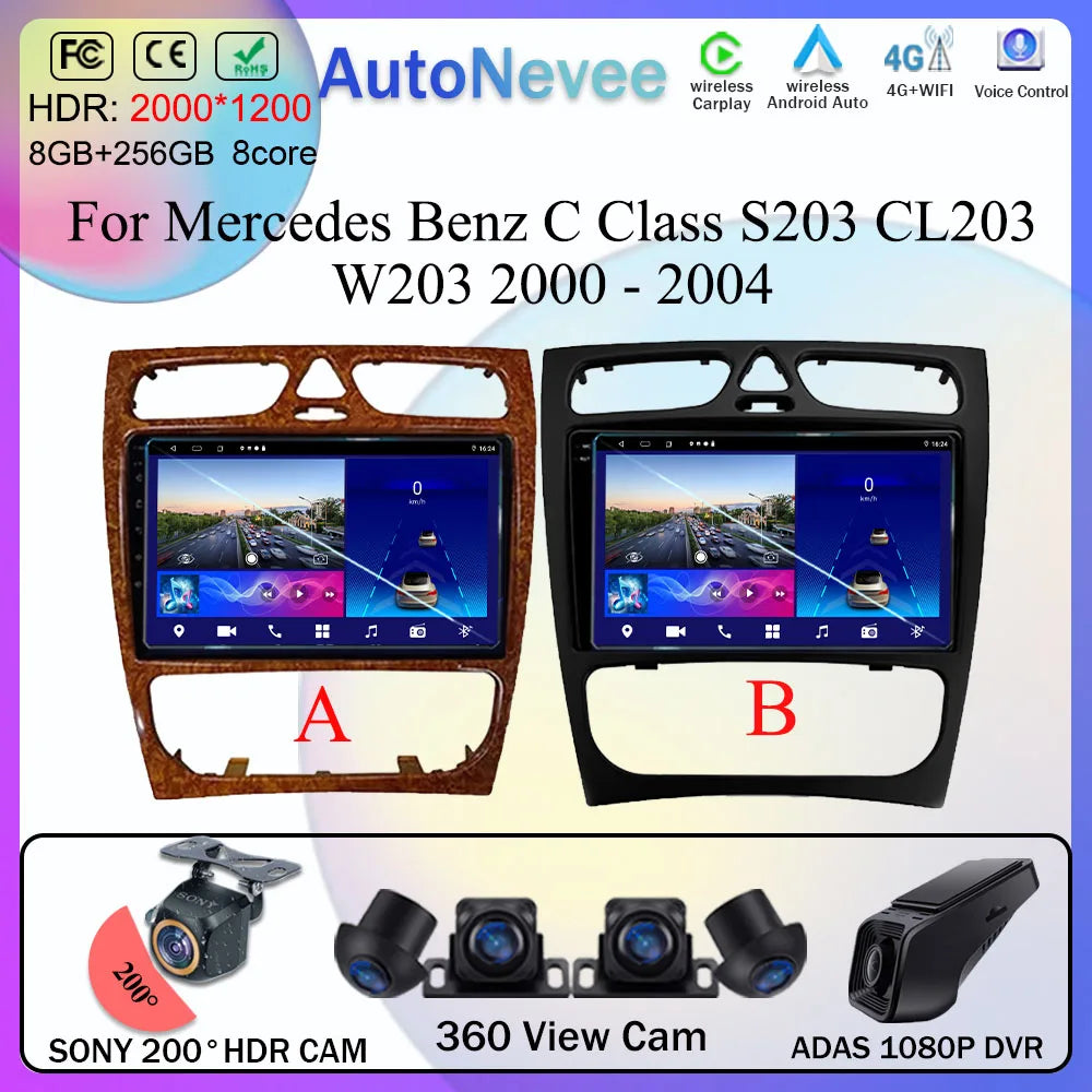 Android 14 wifi+4G Carplay BT Car Radio For Benz W203 W209 C180 C200 C220 C230 2004-2011 Navigation GPS Video Player Multimedia