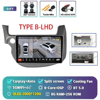 Android 14 Carplay Auto Car WIFI+4G Radio Multimedia Player For HONDA FIT JAZZ 2007 - 2013 Autoradio GPS Stereo 2din Head Unit