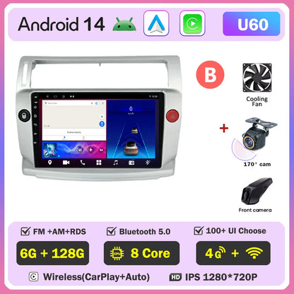 Android 14 For Citroen C4 C-Triomphe Quatre 2004-2014 Car Radio Multimedia Video Player GPS 2Din Android Carplay Stereo DVD 4G