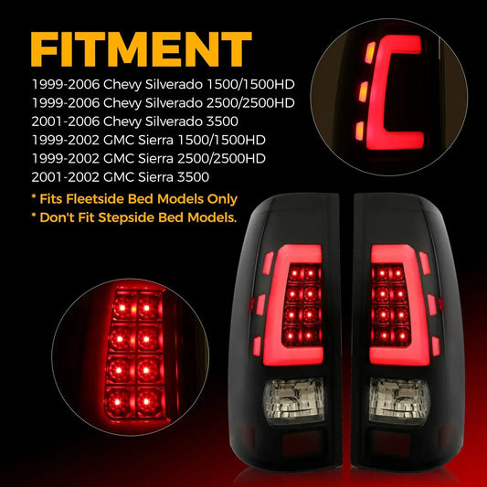 LED Tail Lights Assembly for Chevy Silverado Sierra 1999-2006 Smoked Lens GMC 1500 2500 3500 Truck Tail Lights Upgrade