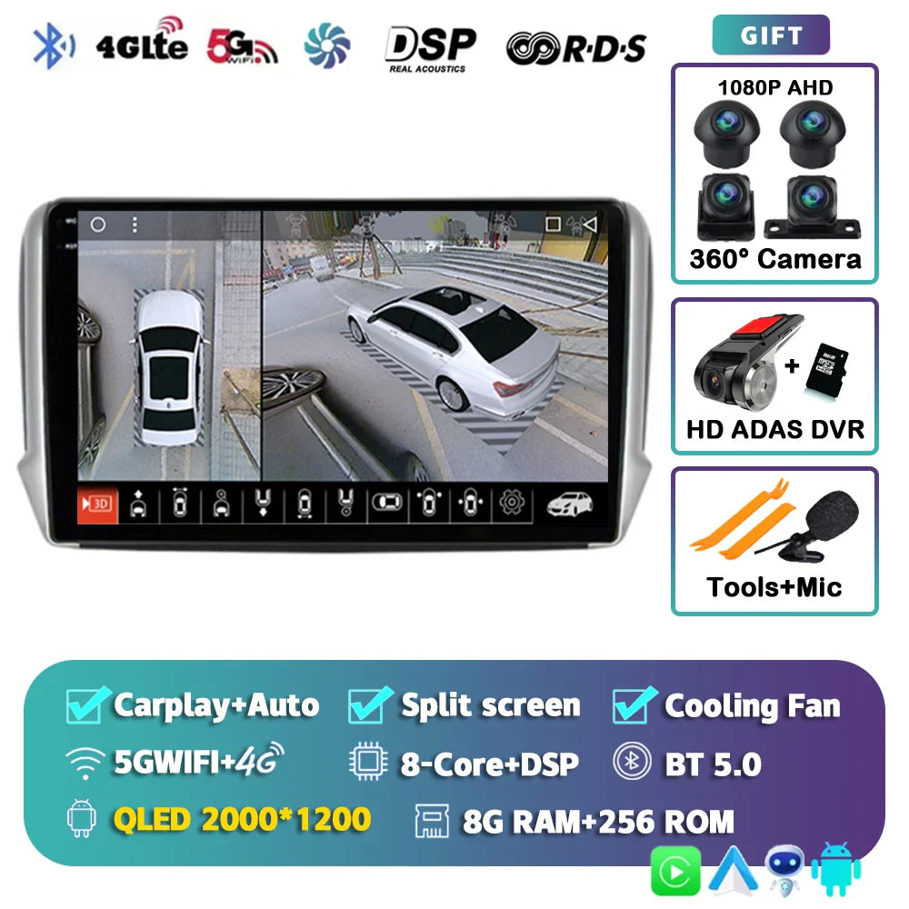 Android 14 For Peugeot 2008 208 2012-2018 Car Radio Multimedia Player Navigation GPS Wireless Carplay  Android Auto Stereo 2Din