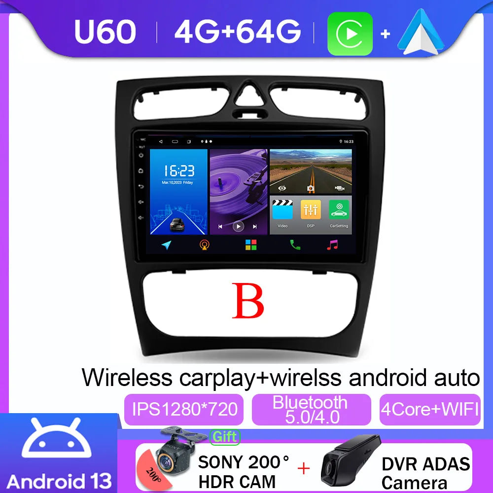 Android 14 wifi+4G Carplay BT Car Radio For Benz W203 W209 C180 C200 C220 C230 2004-2011 Navigation GPS Video Player Multimedia