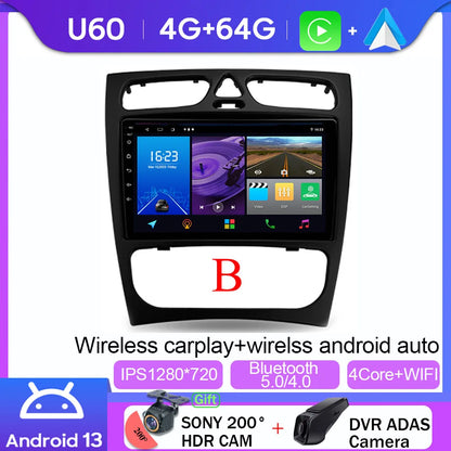 Android 14 wifi+4G Carplay BT Car Radio For Benz W203 W209 C180 C200 C220 C230 2004-2011 Navigation GPS Video Player Multimedia