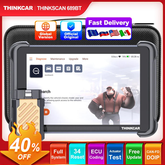THINKSCAN 689BT Auto OBD2 Scanner CANFD DOIP Full System Actuator Test 34 Reset IMMO Lifetime Free Update Car Diagnostic Tool
