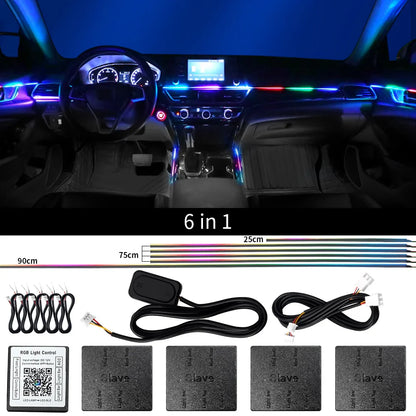 14/18 in 1 Led Car Ambient Lights RGB Symphony 213 Color Rainbow Acrylic Strips Atmosphere Lamp Kit Support One Zone Dual Zone