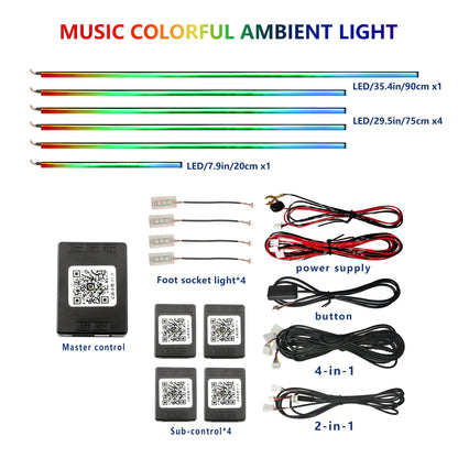 FILIPLI For The MERCEDES-BENZ CLA For 2016 Smart 64 RGB Color Car Ambient Self-Adhesive Light With APP Control Easy To Install