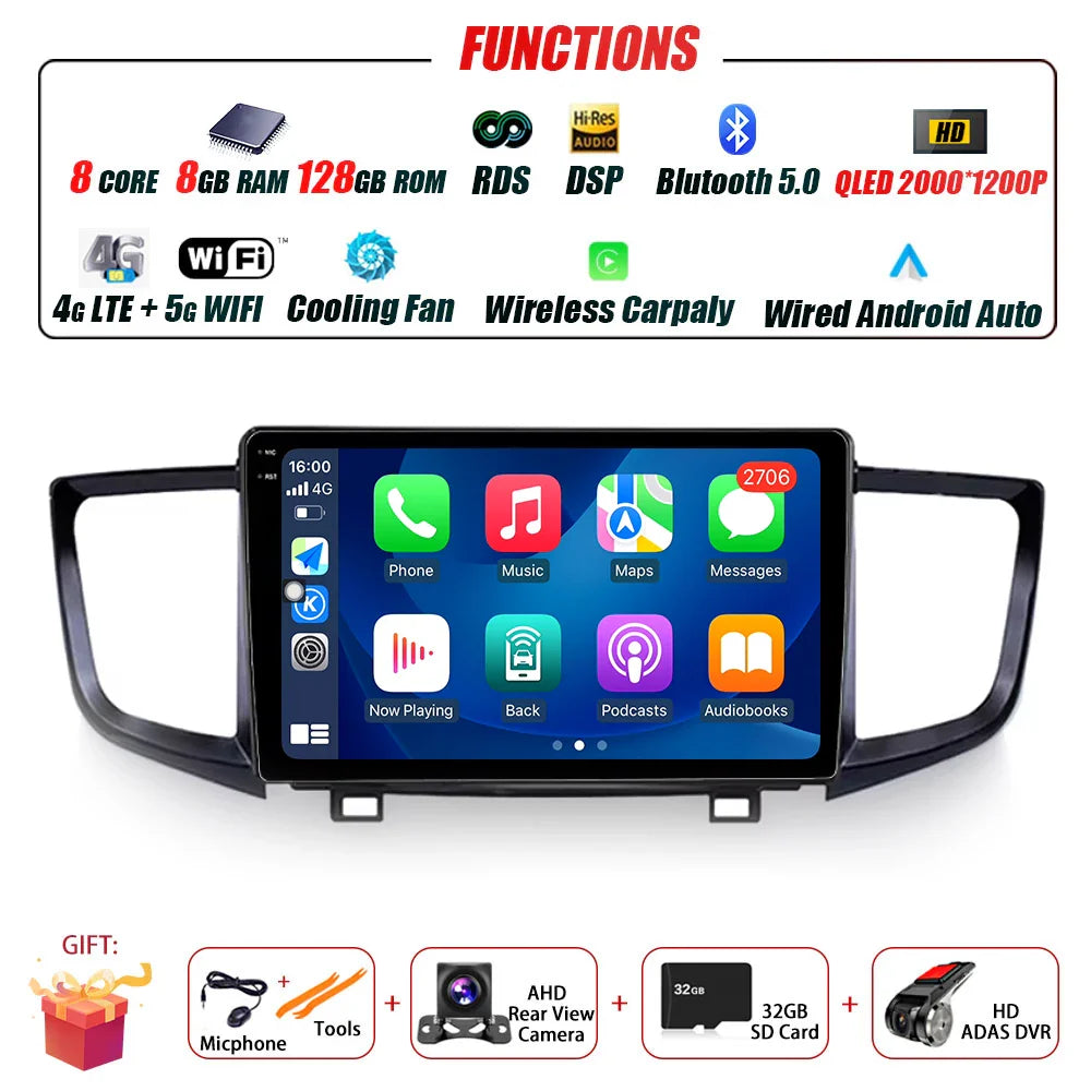 Car Radio Carplay For Honda Pilot 2016 - 2019 GPS Navigation Android Auto Stereo Multimedia Player 5G Wifi Screen BT RDS