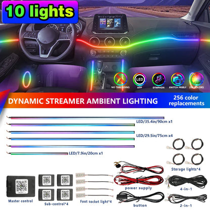 Upgraded Car Ambient Light LED Interior Lighting Kit RGB App Control Multi-Mode Decorative Car Light Ambient Lamp Footwell Light