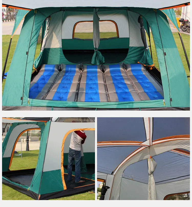 3 Sizes Tent Two-bedroom 1 Living Room Large Family Camping Tent 5-8-12 Person Leisure Camp Tent Rainproof Outdoor Indoor Hourse