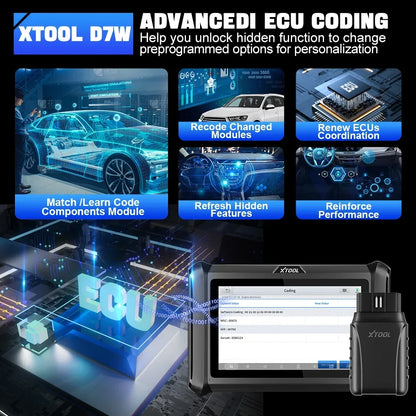 XTOOL D7W Bluetooth Diagnostic Tool All System Automotive Scanner Bi-Directional Control ECU Online Code Built in CAN FD DOIP