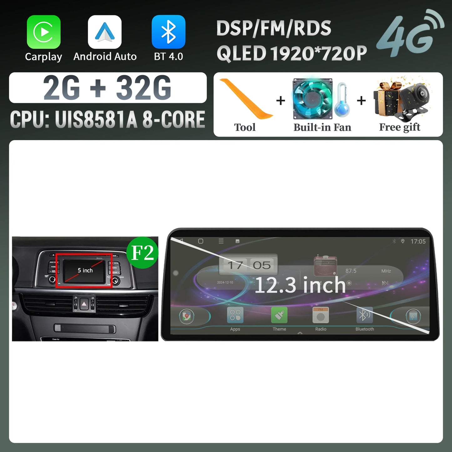 12.3inch Android 14 For KIA K5 Optima 2015 2016 2017 2018 2019 Car Radio Multimedia Navigation GPS Carplay Stereo Touch Screen