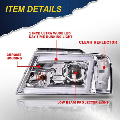 LED DRL Headlights, Compatible with 2004-2008 Ford F150, Compatible with 06-08 Lincoln Mark Lt(NOT Fit for 04 F150 Heritage/Flar