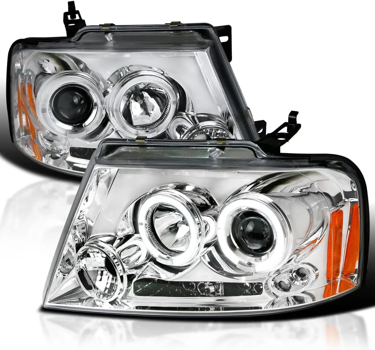 Halo Projector LED Headlights Glossy Black Housing Smoke  Compatible with Lincoln Mark LT, Left + Right Pair Headlamps Assembly