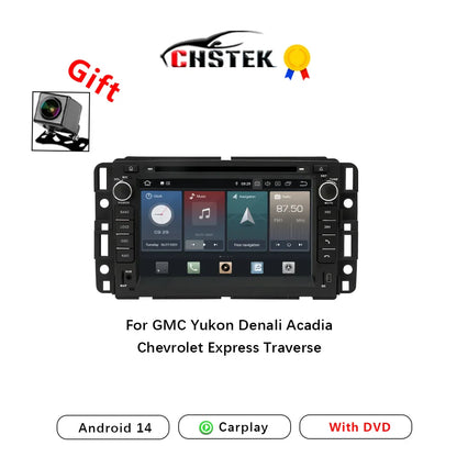CHSTEK Car Radio Carplay DVD For GMC Chevrolet Yukon Denali Acadia Traverse Silverado Express Android 14 Bluetooth WIFI GPS RDS