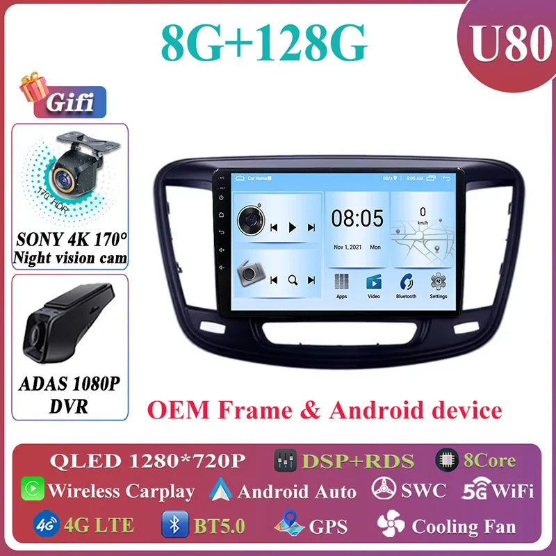 Android Auto For Chrysler 200 200C 200S 2015 - 2019 Car Radio Multimedia Video Stereo Player Carplay Navigation GPS DSP 5G WIFI