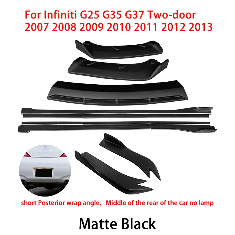 For Infiniti G25 G35 G37 Sedan 2007-2013 Car Front Bumper Splitter Diffuser Lip Protector Spoiler Side Skirts Rear Wrap Angle