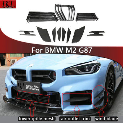 For BMW M2 series G87 dry carbon fiber wind blade fender side cheeks front bumper air vent trim spoiler car upgrade accessories