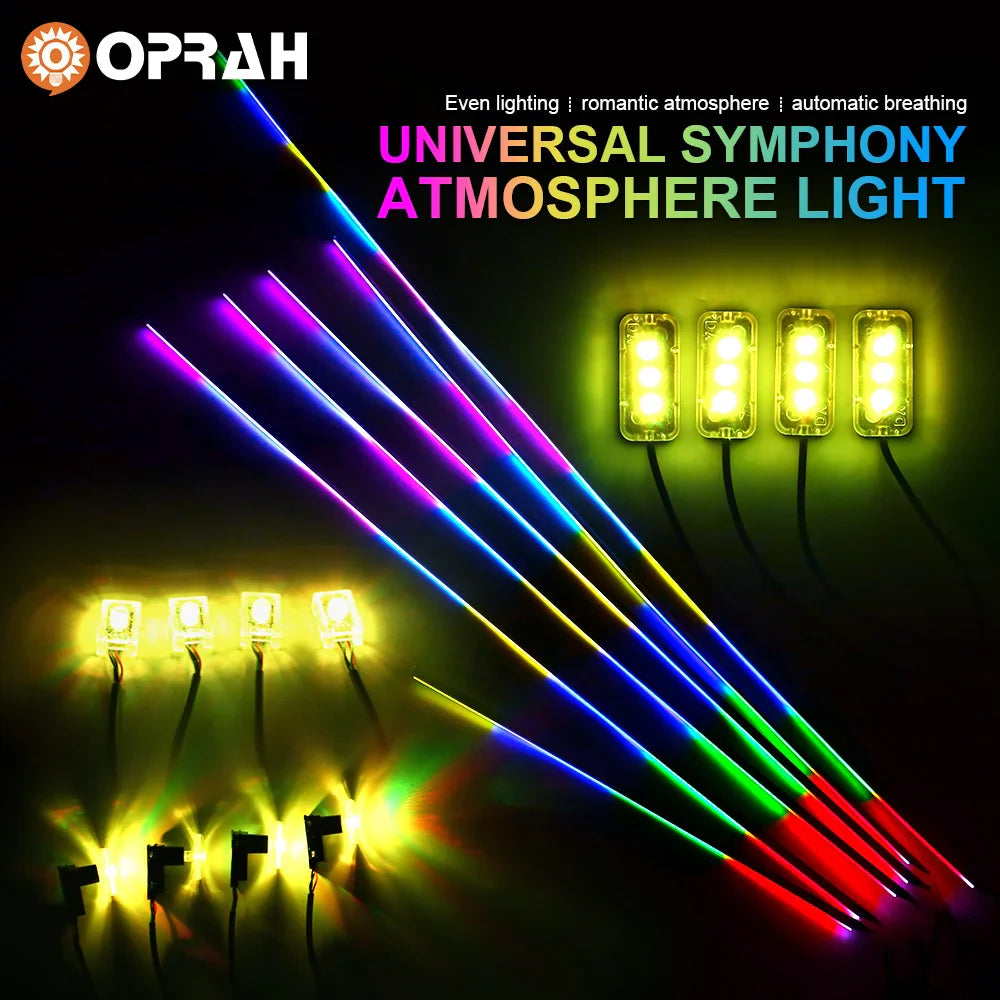18 in 1 Symphony Car Atmosphere Light Interior Decoration Acrylic Strip Dual Zone LED Decorative Neon Ambient Lamp BacklightApp