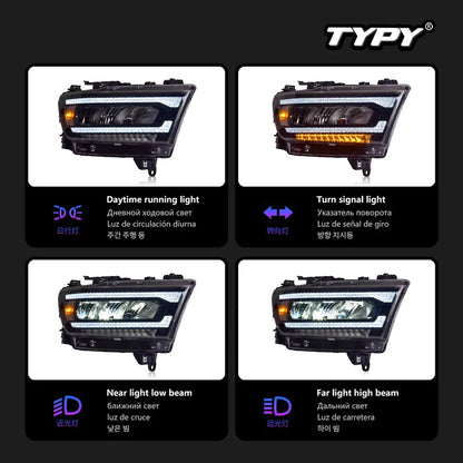 TYPY Car Lights For Dodge RAM1500 Headlight 2019-2021 LED Projetor head Lamp Daytime Running Light Automotive Accessories