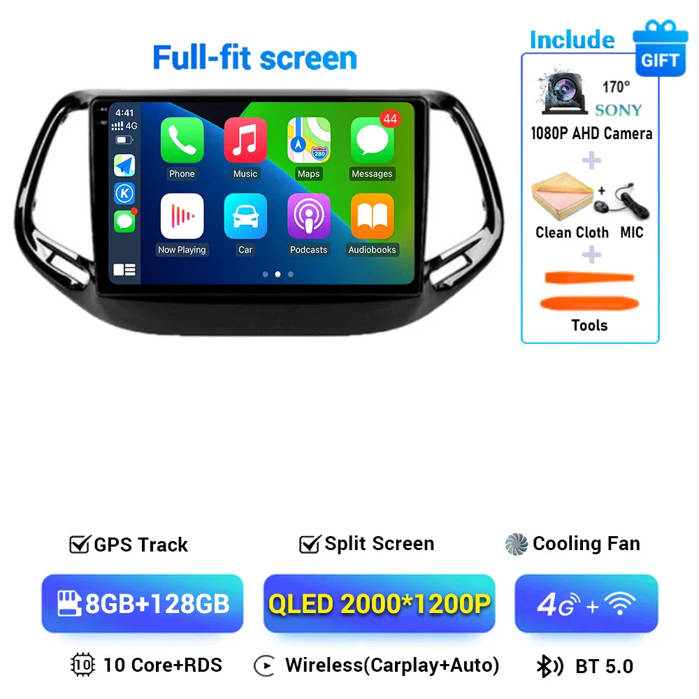 Android 15 CarPlay Auto WIFI+4G For Jeep Compass 2 MP 2016 2017 2018 2019 Car Radio Multimedia Video Player GPS Autoradio Stereo
