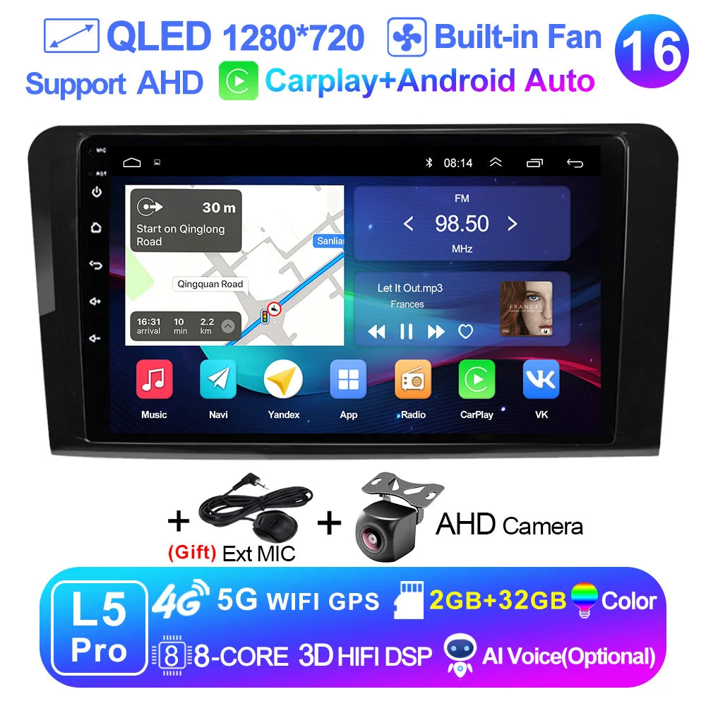 LEHX L6Pro 2 DIN Android 14 Car Radio For Mercedes Benz ML GL aW164 ML350 ML500 GL320 X164 ML280 GL350 GL450 Carplay Auto Audio