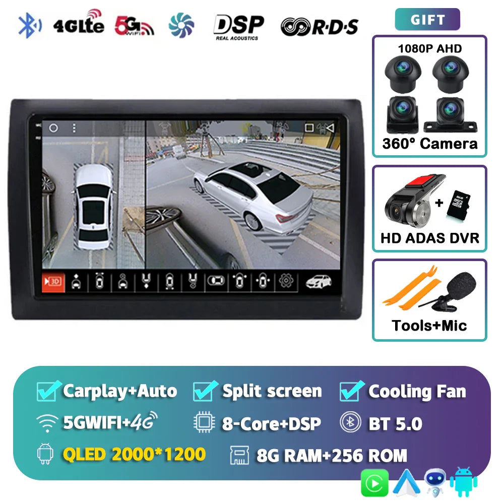 Android 14 For Fiat Stilo 2001 - 2010 2K QLED Android Car Radio Multimedia Video Player GPS AI Voice CarPlay 4G Stereo Head Unit