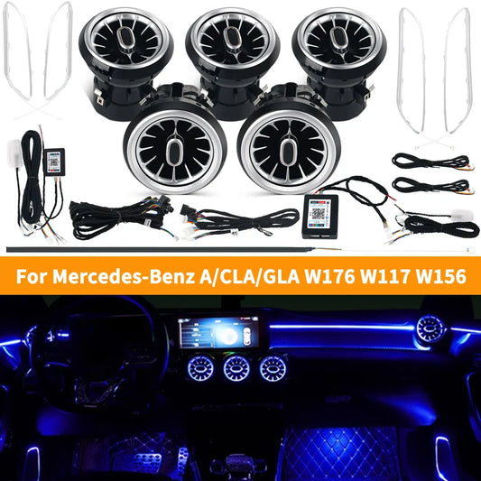 12/64 Colours Ambient Lights For Mercedes-Benz A/CLA/GLA W176 W117 W156 LED Car Air Vents Turbine Nozzle Decorate Lamp APP 12V