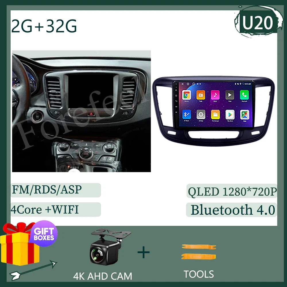 Auto Stereo Android 14 For Chrysler 200 200C 200S 2015 - 2019 Car Radio Navigation GPS Touch QLED Screen DVD Video Player DSP BT
