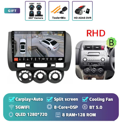 Android 14 For Honda Jazz 1 GD 2001 - 2008 Fit 2001-2009 2K QLED Stereo Car Radio Multimedia Video Player GPS 4G CarPlay