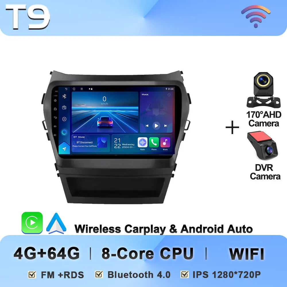 Car Multimedia Video Radio Player For Hyundai Santa Fe IX45 2013 - 2017 Wireless Android Auto CarPlay 8 Core GPS Navigation BT