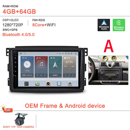 Android 14 Car For Mercedes Benz Smart Fortwo 451 2005 - 2015 Stereo Head Unit GPS Navigation Multimedia Autoradio Dash Cam DVD