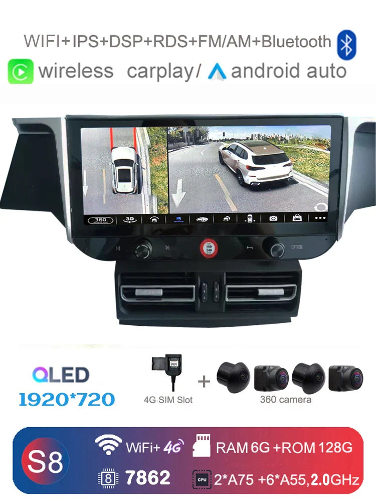 FYT 12G+256G Carplay Auto Android 14.0 4G LTE 360 Camera IPS Car DVD Player GPS WIFI Bluetooth Radio For Porsche Macan 2010-2016