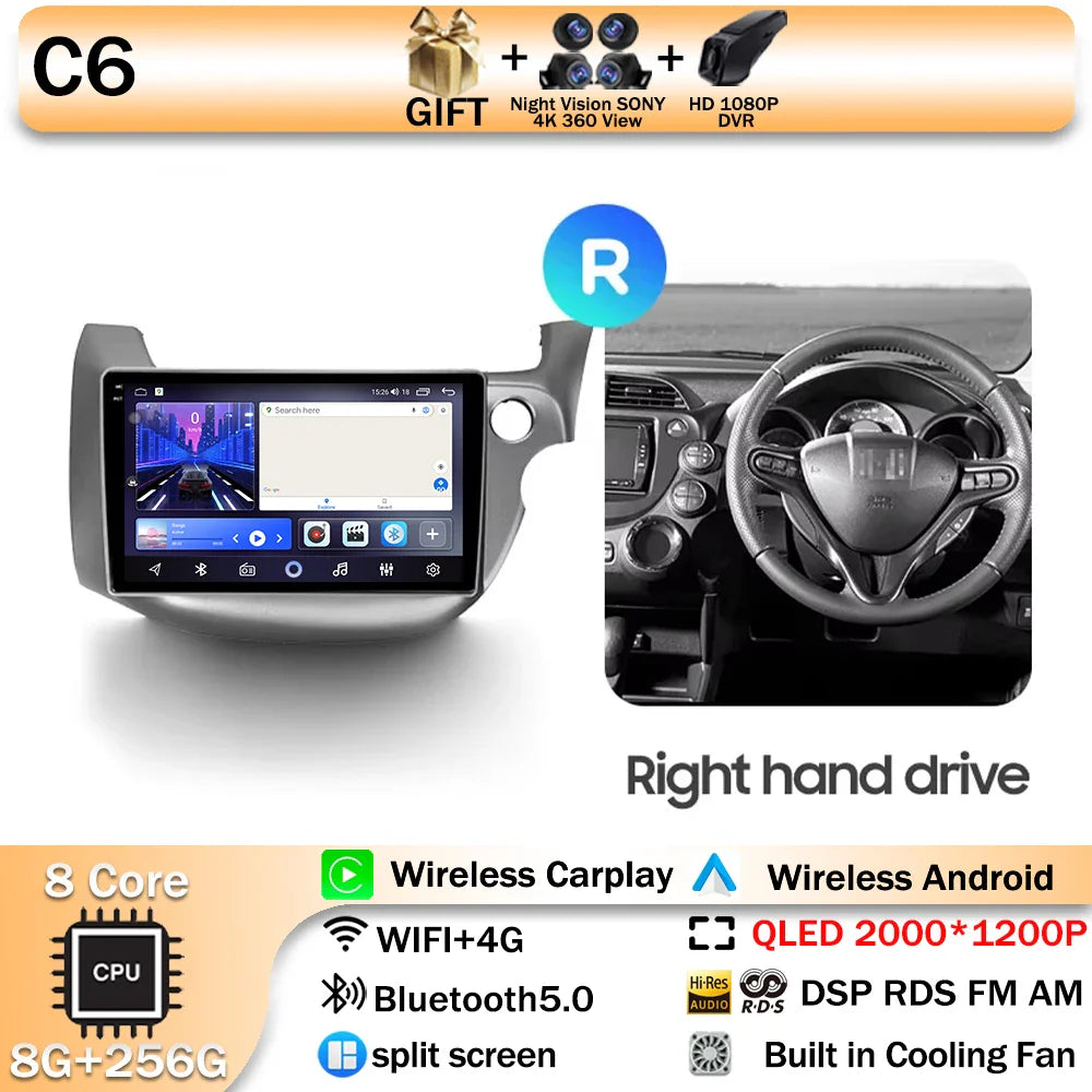 Android 14 For HONDA FIT JAZZ 2008 2009 2010 2011 2012 2013 Car Stereo Radio Multimedia Wireless Carplay Android Auto GPS 4G BT