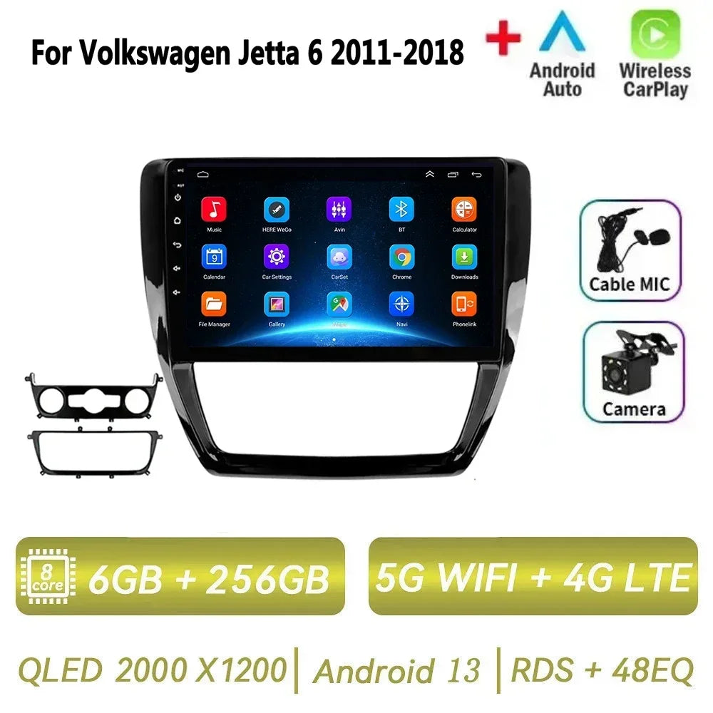 Car Radio for VW Volkswagen Jetta 6 2011-2018 Multimedia 2 Din Android 14 Video Player Navigation GPS DSP Carplay BT Head Unit