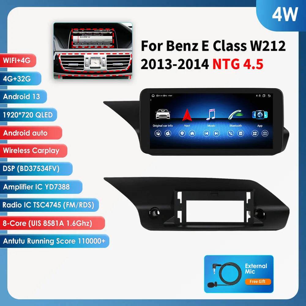 2Din AI Carplay Android Auto Car Radio For Mercedes Benz W212 NTG 4.0 4.5 5.0 2009-2016 E-Class E200 E230 E260 E300 S212 4G GPS