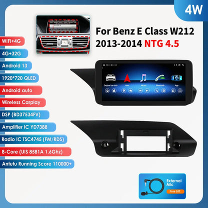 2Din AI Carplay Android Auto Car Radio For Mercedes Benz W212 NTG 4.0 4.5 5.0 2009-2016 E-Class E200 E230 E260 E300 S212 4G GPS
