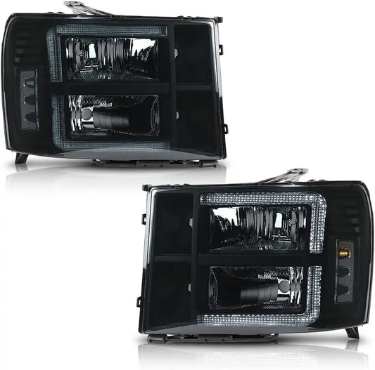 LED DRL Headlights, Compatible with GMC Sierra 1500 2007-2013/Fit Sierra 2500HD 3500HD 2007-2014 (Not Fit 2007 Sierra Classic) S
