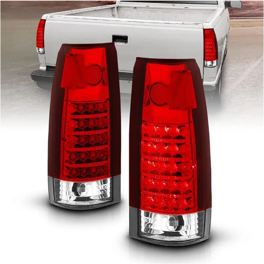 AmeriLite for 1988-1999  GMC Full Size C/K Pickup Truck Tahoe Suburban Crystal Red LED Replacement Tail Lights Assembly