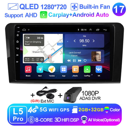 LEHX L6Pro 2 DIN Android 14 Car Radio For Mercedes Benz ML GL aW164 ML350 ML500 GL320 X164 ML280 GL350 GL450 Carplay Auto Audio