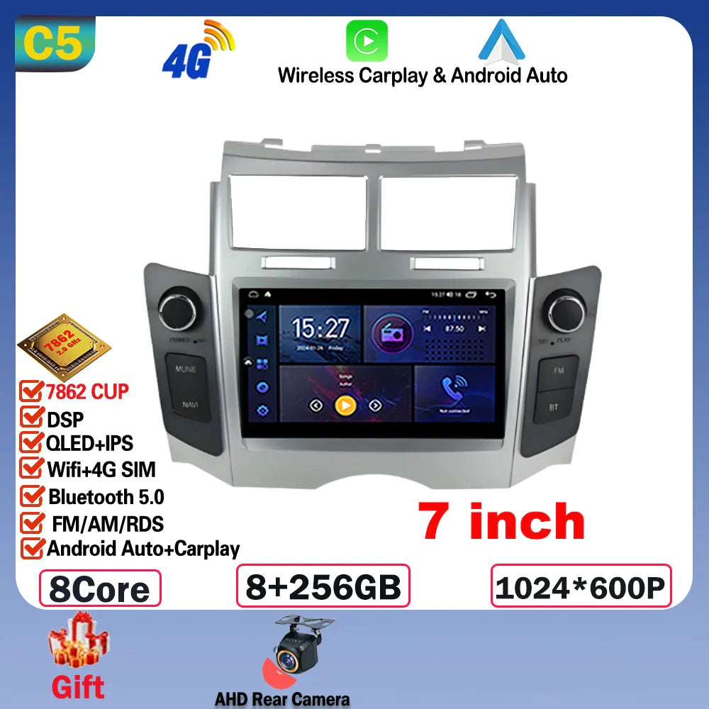 7'' Android 14 Car Radio For Toyota Yaris XP90 Vitz Platz 2005-2012 GPS Navigation Stereo CarPlay Auto Multimedia 4G WIFI Player