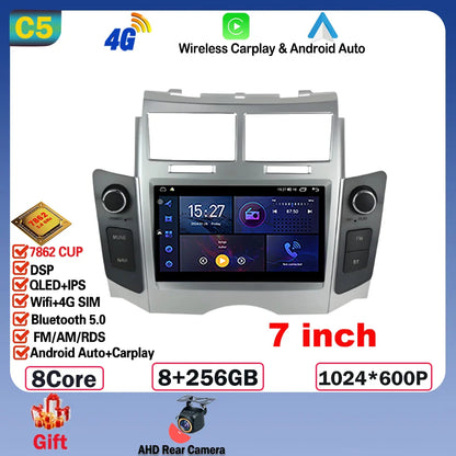 7'' Android 14 Car Radio For Toyota Yaris XP90 Vitz Platz 2005-2012 GPS Navigation Stereo CarPlay Auto Multimedia 4G WIFI Player