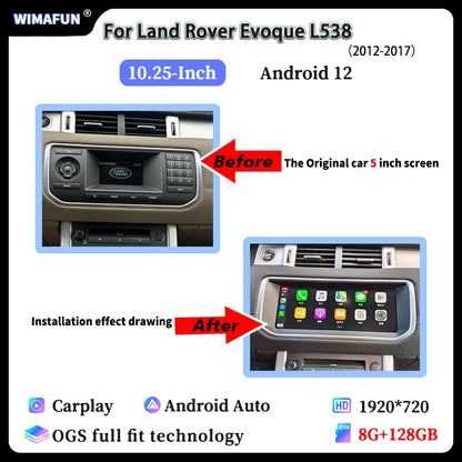 10.25" For Range Rover Evoque L538 2012-2018 Car Radio Navigation Multimedia Screen Bluetooth Player Android 14 Carplay Auto