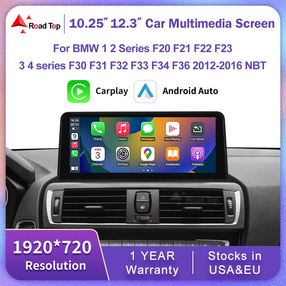 1920*720 Multimedia Touch Screen For BMW 1/2/3/4 Series F20/F21/F22/F30/F31/F33/F34/F36 Android Auto NBT System Wireless Carplay