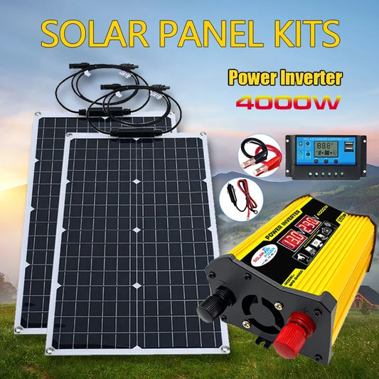 4000w solar panel with power inverter 12v-110v/220v solar panel inverter kit  home and outdoor camping  solar system