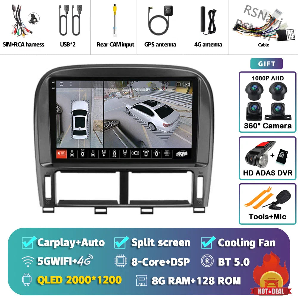 Android 14 Carplay Auto Car Radio Multimedia Player For Lexus LS430 XF30 LS 430 2000 - 2006 DSP Autoradio Stereo 2din Head Unit