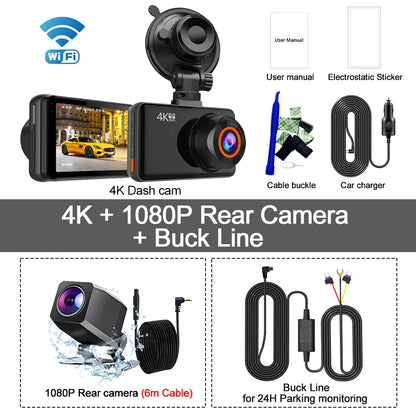 Soam 4K Dash Cam for Cars Front and Rear Camera Car Dvr WIFI Car Camera for Vehicle Video Recorder Rear View Camera Parking Mode