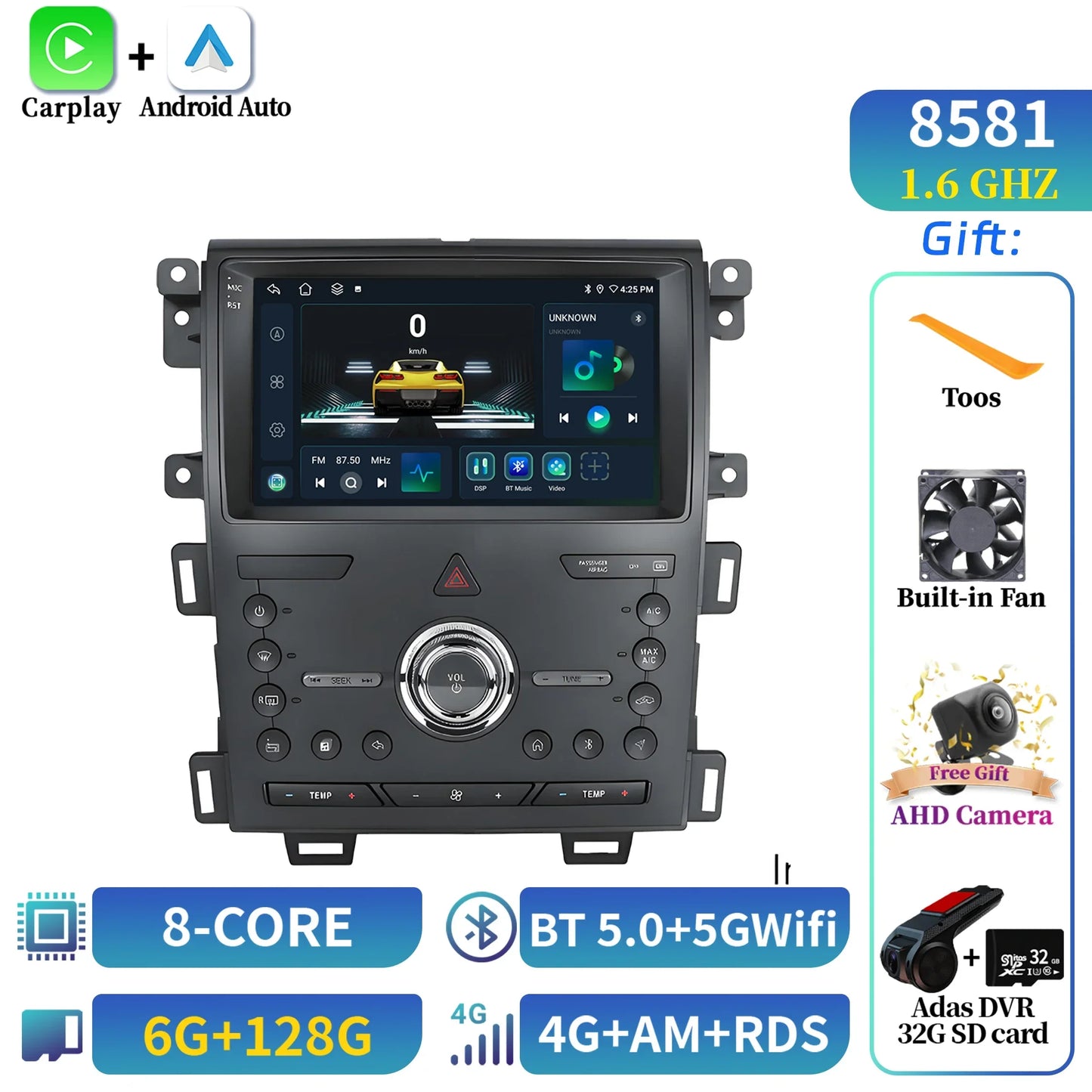 Car Radio Android 14 For Ford Edge 2011-2015 Multimedia Navigation Wireless Bluetooth Carplay 7862 8+256 radio 2K QLED Screen